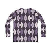 Image 3 of Women's Multicolor Purple Argyle Long Sleeve Top – Trendy Lightweight Polyester Shirt