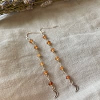 Image 2 of Hessonite Garnet Sterling Silver Moon Earrings