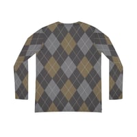 Image 3 of Women's Multicolor Grey & Tan Argyle Long Sleeve Top – Trendy Lightweight Polyester Shirt