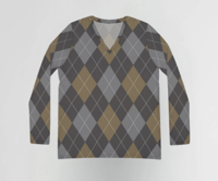 Image 1 of Women's Multicolor Grey & Tan Argyle Long Sleeve Top – Trendy Lightweight Polyester Shirt