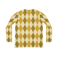 Image 3 of Women's Multicolor Green/Gold & Beige Argyle Long Sleeve Top – Trendy Lightweight Polyester Shirt