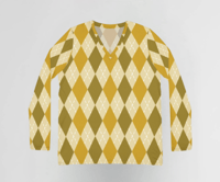 Image 1 of Women's Multicolor Green/Gold & Beige Argyle Long Sleeve Top – Trendy Lightweight Polyester Shirt