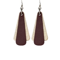  Australian leather earrings - 'Belle'. Dark maroon, gold [BGM-824]