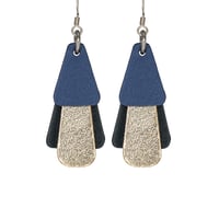 Australian leather earrings - 'Jazz'. Navy blue, gold, dark navy blue [JBG-922]