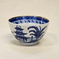 Image 1 of Antique Blue & White Chinoiserie Tea Bowl With Gilded Rim