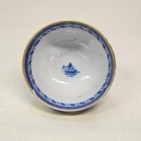 Image 4 of Antique Blue & White Chinoiserie Tea Bowl With Gilded Rim