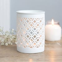 Image 1 of White Matte Lattice Oil Burner and Wax Warmer