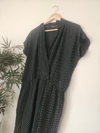 Image 3 of Vintage Black polka dot high waist midi dress 12 - 16
