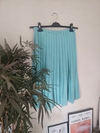 Image 2 of Vintage turquoise blue pleated midi skirt UK 16