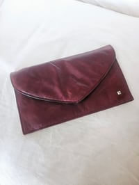 Image 1 of Vintage Burgundy real leather clutch clasp bag 