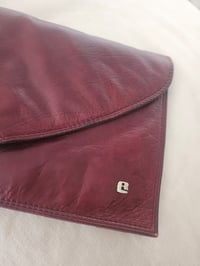 Image 2 of Vintage Burgundy real leather clutch clasp bag 