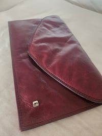 Image 3 of Vintage Burgundy real leather clutch clasp bag 