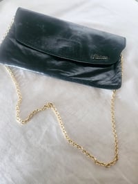 Image 8 of Vintage black real leather gold chain strap clutch clasp envelope bag 