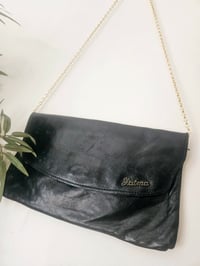 Image 7 of Vintage black real leather gold chain strap clutch clasp envelope bag 