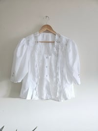 Image 6 of Vintage white lace embroidered puff sleeve blouse UK 12 14 