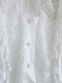 Image 5 of Vintage white lace embroidered puff sleeve blouse UK 12 14 