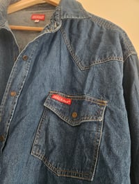 Image 2 of PRISSY VINTAGE Oversized dickies stonewashed blue denim shirt / dress UK 12 14 16 