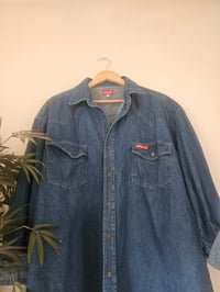 Image 6 of PRISSY VINTAGE Oversized dickies stonewashed blue denim shirt / dress UK 12 14 16 