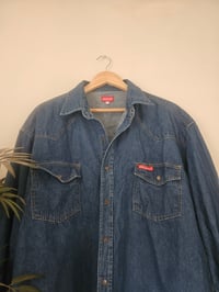 Image 7 of PRISSY VINTAGE Oversized dickies stonewashed blue denim shirt / dress UK 12 14 16 
