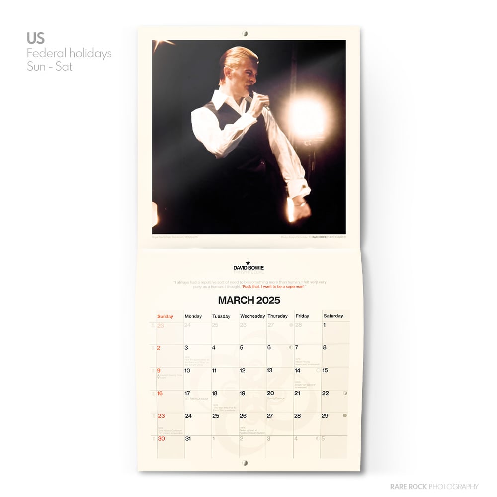 David Bowie 2025 Wall Calendar