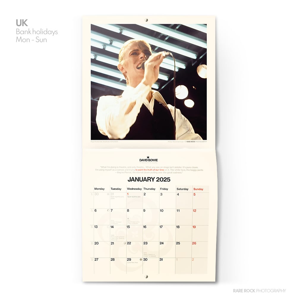 David Bowie 2025 Wall Calendar