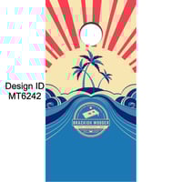 Image 1 of Brackish Wooder Cornhole Boards - Vintage Sunset w/ Palm Trees - MT6242