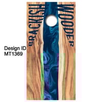 Image 1 of Brackish Wooder Cornhole Boards - Epoxy River - Blue on Olive Wood - MT1369