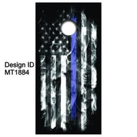 Image 1 of Brackish Wooder Cornhole Boards - Amer. Flag - Thin Blue Line - Smoke - MT1884