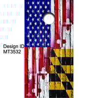 Image 1 of Brackish Wooder Cornhole Boards - USA / MD Flag - Brick - MT3532