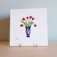 Image 1 of Original Miniature Ceramic Painting - Cobalt Vase with Tulips