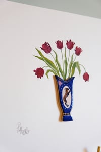 Image 2 of Original Miniature Ceramic Painting - Cobalt Vase with Tulips