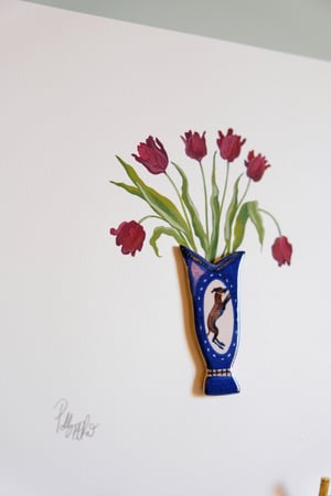 Image of Original Miniature Ceramic Painting - Cobalt Vase with Tulips