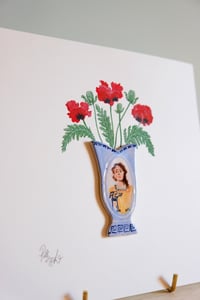 Image 2 of Original Miniature Ceramic Painting - Woman & Whippet Vase with Poppies