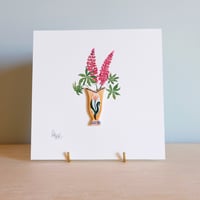 Image 1 of Original Miniature Ceramic Painting - Tulip Vase with Lupins