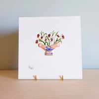 Image 1 of Original Miniature Ceramic Painting - Swan Vase with Fritillaries