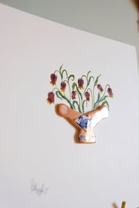 Image 2 of Original Miniature Ceramic Painting - Swan Vase with Fritillaries