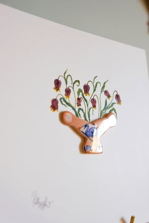 Image of Original Miniature Ceramic Painting - Swan Vase with Fritillaries