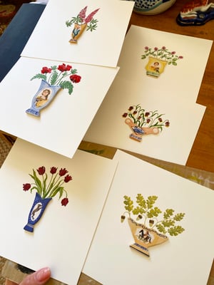 Image of Original Miniature Ceramic Painting - Swan Vase with Fritillaries