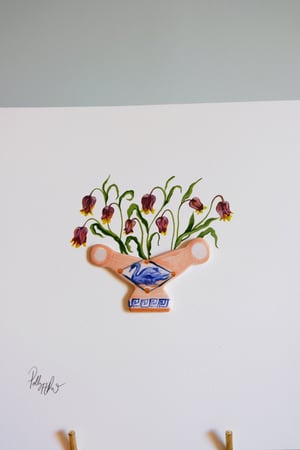 Image of Original Miniature Ceramic Painting - Swan Vase with Fritillaries