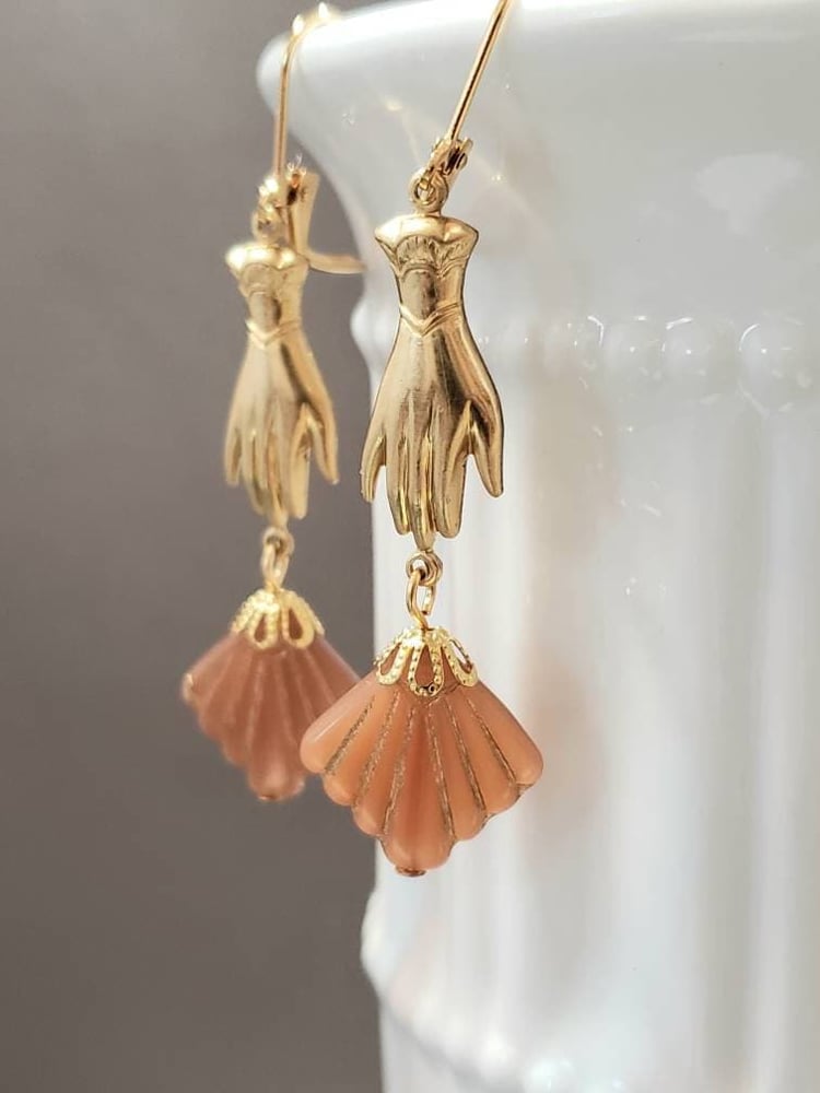 Image of Art Deco Fan Earrings - Art Deco Jewelry - 1920s Flapper - Assemblage Earrings - Art Nouveau Jewe...