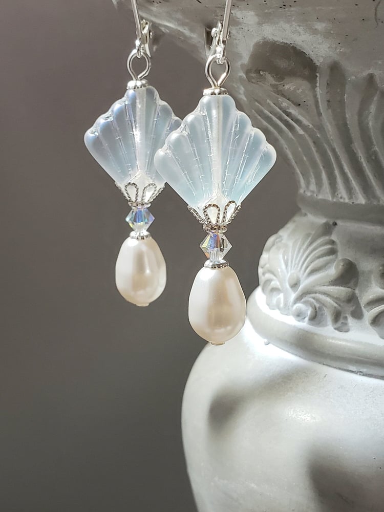 Image of Fan Earrings Art Deco - Art Deco Earrings Bride - Great Gatsby Wedding - Reproduction Art Deco Je...