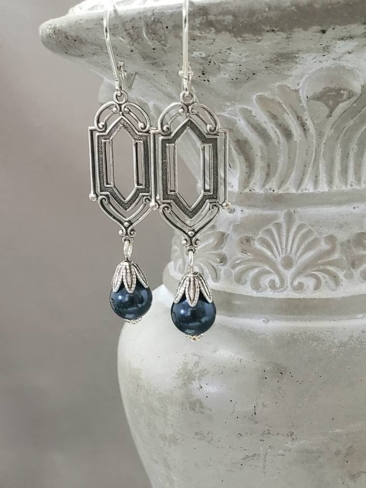 Image of Blue Pearl Art Deco Earrings - 1920s Art Deco Jewelry - 1920s Earrings - Edwardian Style Jewelry ...