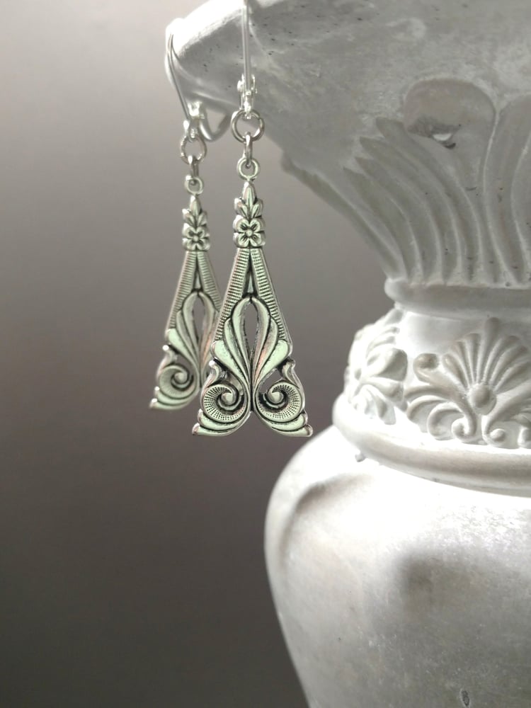 Image of Silver Art Deco Earrings - Art Deco Jewelry - Art Nouveau Earrings - Reproduction Jewelry - Belle...
