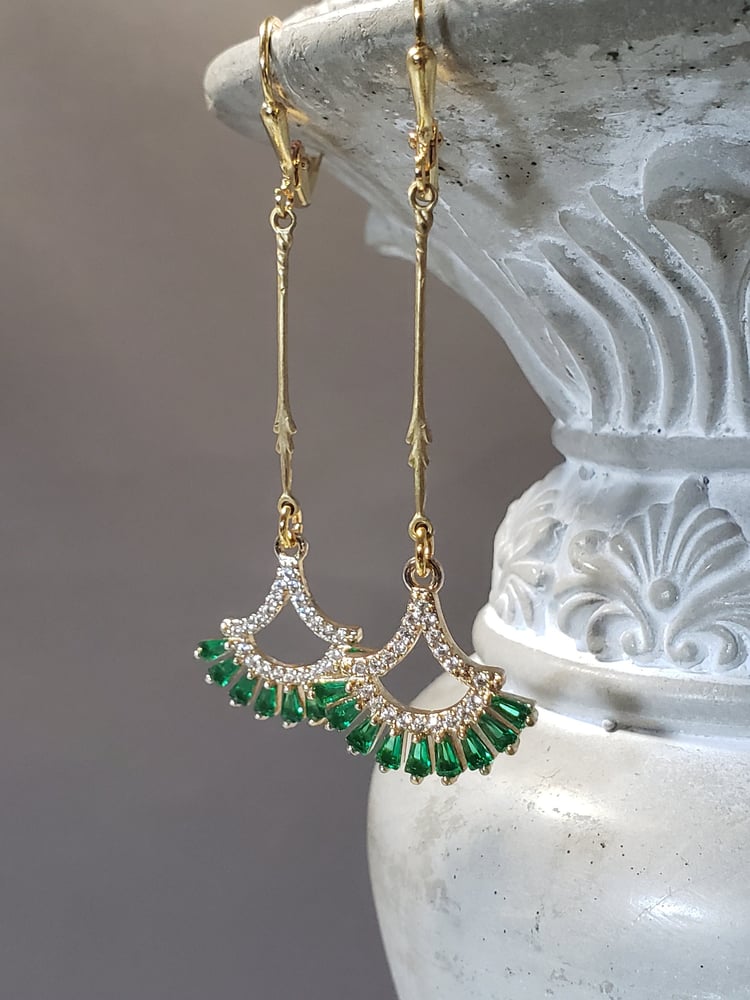Image of Green Art Deco Earrings - Bridal Rhinestone Flapper Jewelry - 1920s Art Deco Jewelry - Great Gats...
