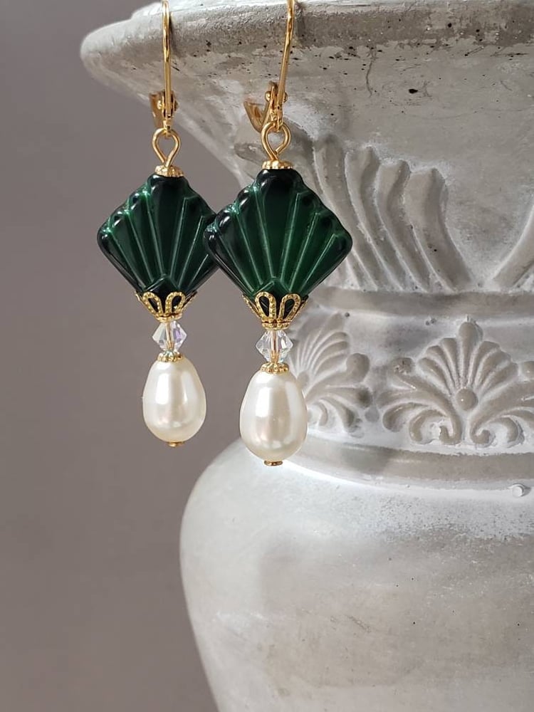 Image of Fan Earrings Art Deco - Reproduction Art Deco Jewelry - 1920s Earrings - Flapper Jewelry - 1920s ...