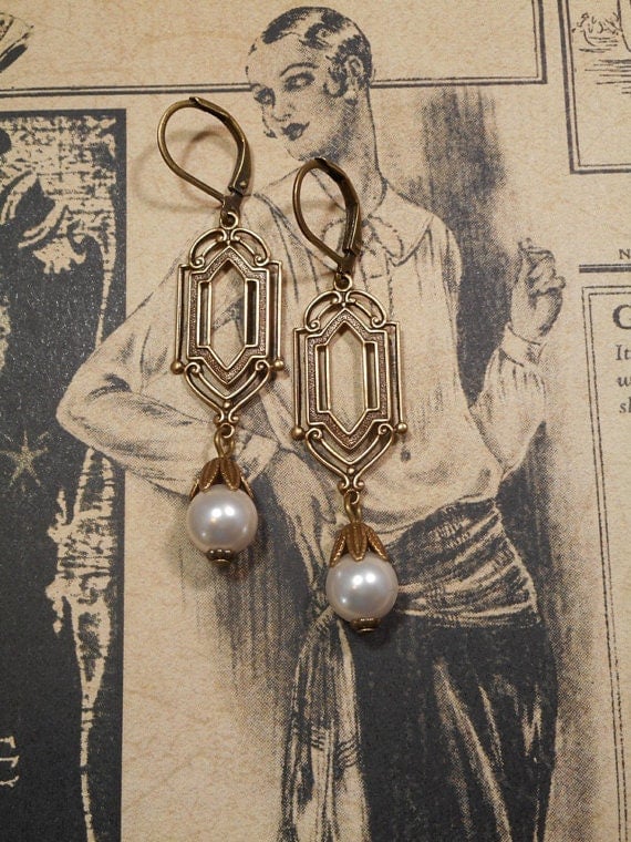 Image of Bridal Art Deco Earrings - Art Deco Jewelry - Bridal Handmade Earrings - 1920s Jewelry - Great Ga...