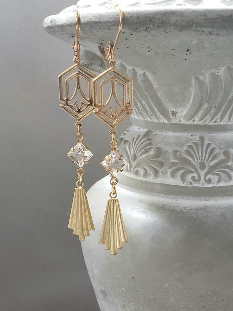Image of Art Deco Bridal Earrings - 1920s Art Deco Jewelry - 1920s Bride - 1930s Earrings - Flapper Jewelr...