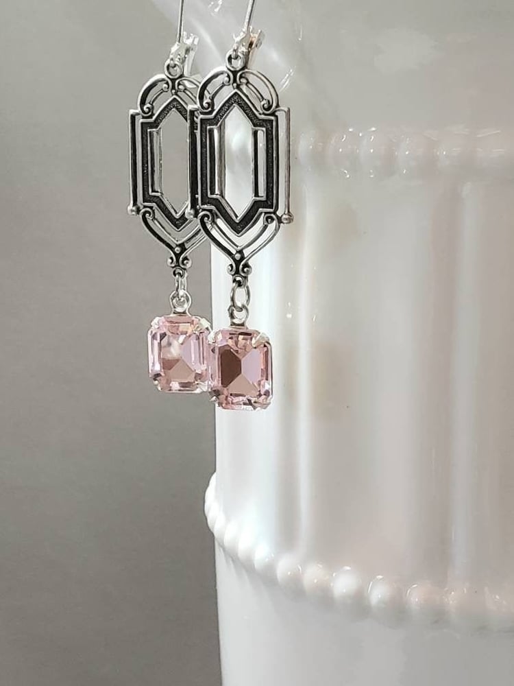 Image of Pink Art Deco Earrings - Art Deco Jewelry - Dainty Edwardian Earrings - Edwardian Style Jewelry -...