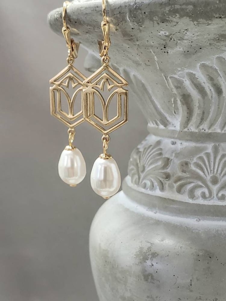 Image of Art Deco Bridal Pearl Earrings - 1920s Art Deco Jewelry - 1920s Bride - Great Gatsby Weddings - V...