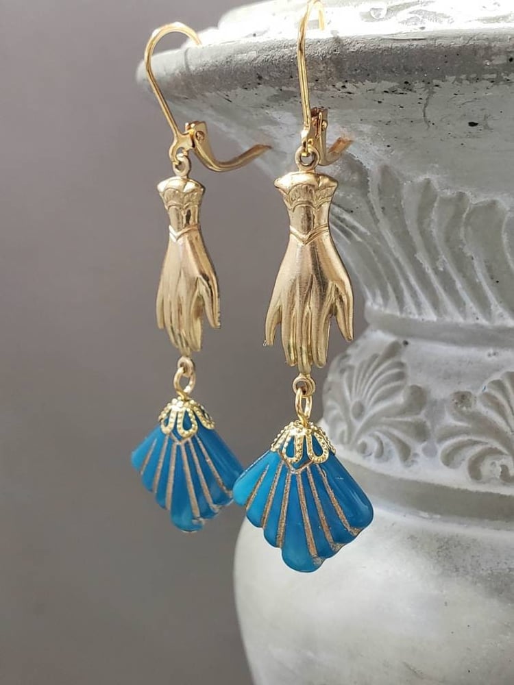Image of Art Deco Fan Earrings - 1920s Art Deco Jewelry - Assemblage Earrings - Flapper Jewelry - Vintage ...
